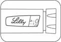 Pen injector labeled Lilly with dosage scale, image showing part of the drug delivery mechanism