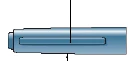 Blue cylindrical device with a horizontal opening inside and a vertical line indicating its central axis