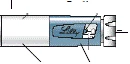 Schematic illustration of a pen injector with visible reservoir for solution, dosing mechanism, and treatment administration button