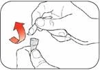 Una mano svita il coperchio di un'ampolla, mostrando il senso di rotazione con una freccia rossa, mentre l'altra mano tiene ferma l'ampolla per aprirla
