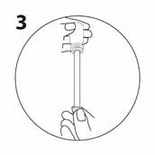 A hand holds the syringe vertically, the other hand supports its base, preparing for injection