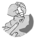 One hand holds the dropper bottle, the other hand pulls down the lower eyelid to administer a drop into the eye