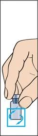 Hand holding a medication vial, fingers turning the cap clockwise to open