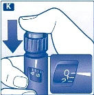 Hand pressing the cap of a medication vial to open it, with a dosage indicator showing 0.2 mL on the scale