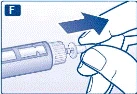 Hand holding a syringe, the other hand pressing the plunger, needle inserted into the skin, blue arrow indicating the direction of plunger depression