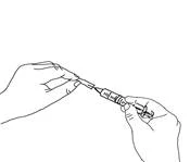 Two hands holding a syringe with a needle, one hand holding the barrel, the other the plunger, preparing for injection