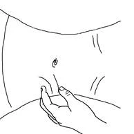Hand holding a syringe, inserting the needle under the skin in the abdominal area, with fingers slightly lifting the skin for injection