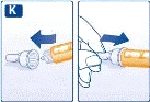 Hand inserting a syringe into a medication vial, then pulling back the plunger to draw up the solution, with arrows indicating the direction of movement