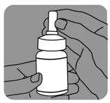 One hand holds a nasal spray bottle, the other hand presses the pump to release a dose of medication