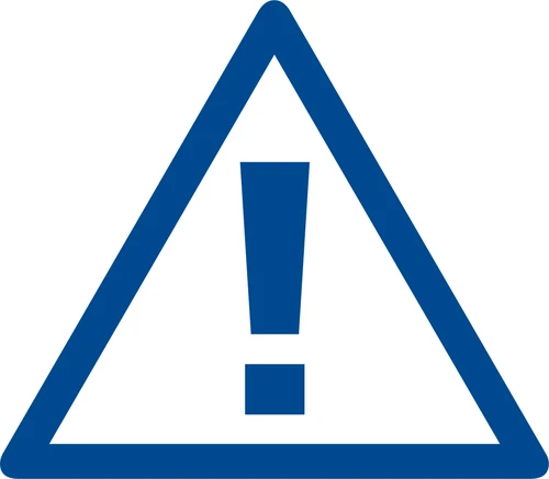 A blue triangle with an exclamation mark inside warns of potential danger or the need to exercise caution when using the drug