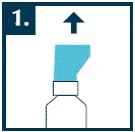 Step 1: The blue arrow points upward, indicating the direction to open the medicine bottle cap