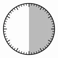 Round indicator with black markings around the perimeter, half painted gray and the other half white