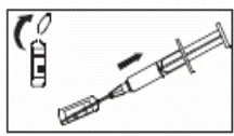 A syringe with a needle is inserted into an ampoule to draw up the solution, the image illustrates the preparation process for injection
