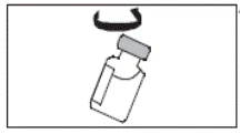 An ampoule of medication from which liquid is being drawn by a syringe, with a black arrow indicating the upward movement of the plunger
